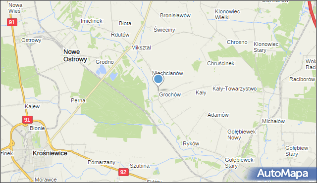 mapa Grochów, Grochów gmina Nowe Ostrowy na mapie Targeo